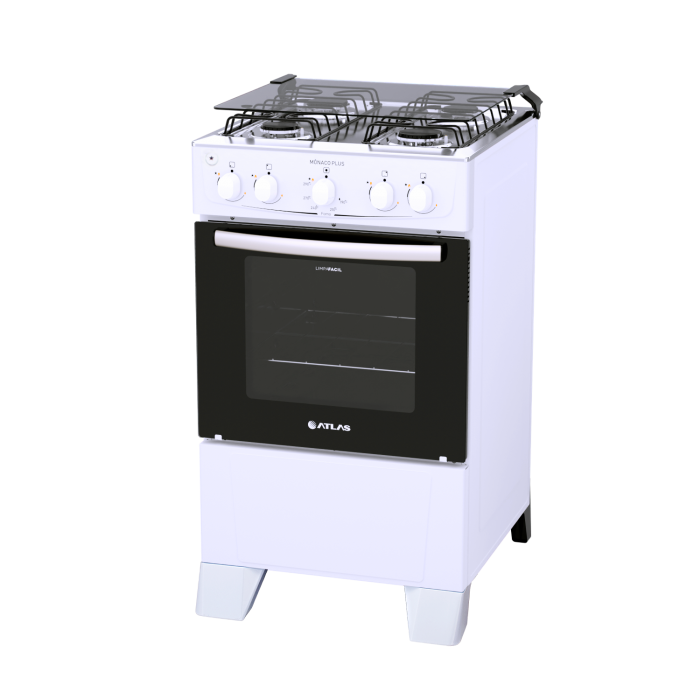 Fogão 4 Bocas Branco Inox Atlas Mônaco Plus Bivolt