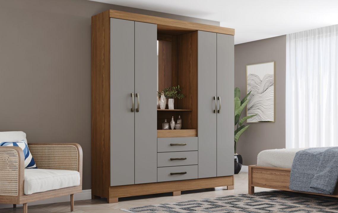 Guarda Roupa B24 Briz 4 Portas 3 Gavetas Nature Off White