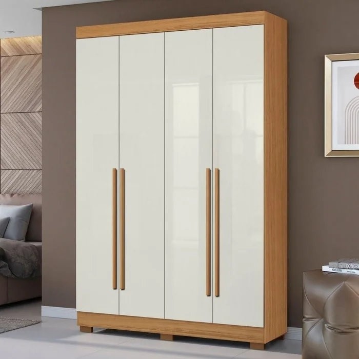 Roupeiro Aramóveis 4 portas 2 Gavetas com pés Cinamomo Off White