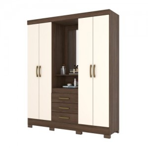 Guarda Roupa  B24 Briz 4 Portas 3 Gavetas Castanho Off White