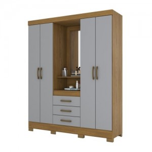 Guarda Roupa  B24 Briz 4 Portas 3 Gavetas Nature Cinza