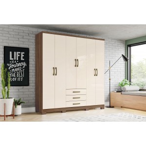 Roupeiro Caju 06 Portas Castanho Off White
