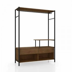 Guarda Roupa Closet Industrial para Casal de Ferro 2 Gavetas 5 Prateleiras Barcelona Preto/Demolição